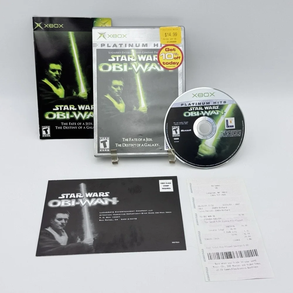 Star Wars: Obi-Wan (Microsoft Xbox, 2001) Complete CIB W/ Reg card Platinum Hit